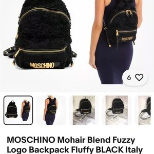 MOSCHINO Mohair Blend Fuzzy Logo Backpack Fluffy BLACK Italy NEW $1250